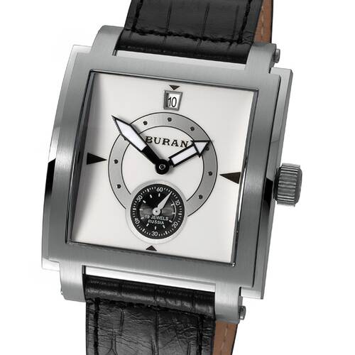 BURAN Square Poljot Handaufzug Russische Uhr mechanisch Lederband 2614.2/1065509