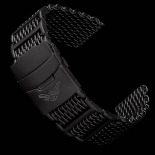 Milanaise Shark Mesh Montre Bracelet Noir 4x H-Link Avec Vis 316L Acier Inox 20 mm