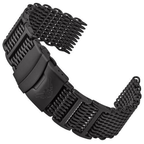 Milanesa Shark Mesh Pulsera Negra 4x H-Link Con Tornillo 316L Acero Inox 20 mm