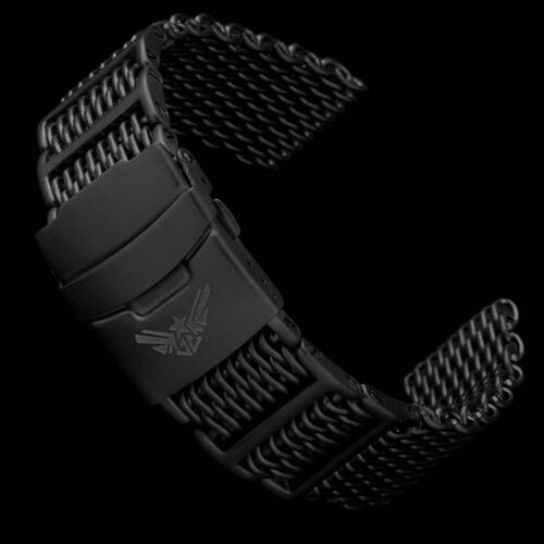 Milanesa Shark Mesh Pulsera Negra 4x H-Link Con Tornillo 316L Acero Inox 20 mm