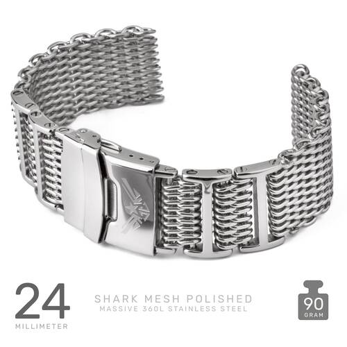 Milanaise Shark Mesh Watchband Polished 4x H-Link M. Screw 10685.2oz Stainless 24mm