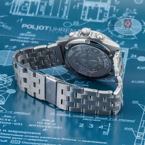 Acero Inox Reloj de Pulsera Poljot Macizo 20MM - 5 Nudos Satiniert- Idea Recto