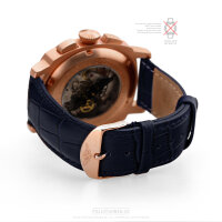 Uhrenarmband Rosegold 20mm polierte Schliesse, dunkelblaues Leder Croco ROTGOLD