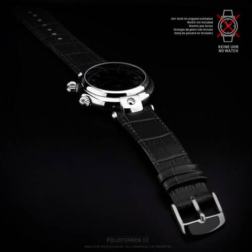 Uhrenarmband schwarz Poljot Basilika 20mm mit Ausschnitt Alligator Croco Prgung