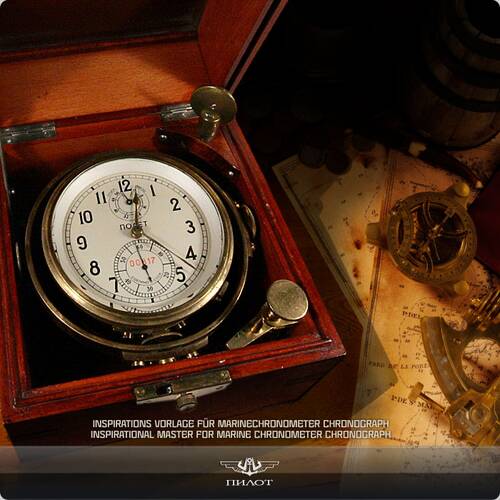 Poljot 3133 Chronographe 6XM Marine Chronomètre de Navire Bracelet Montre Russie