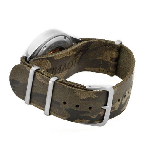 Watchstrap 20mm leather PILOT Camouflage silver Thornclasp 