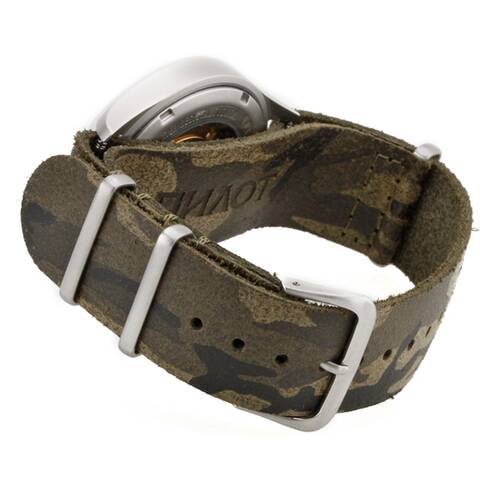 Watchstrap 20mm leather PILOT Camouflage silver Thornclasp 