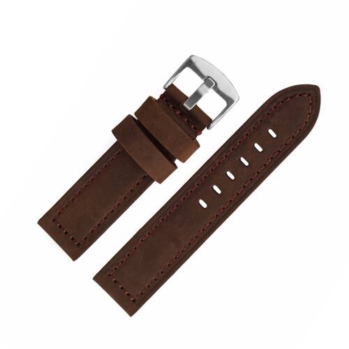 Watchband 22 Leather Dark Brown - Buckle Solid - Pilots Watch Retro
