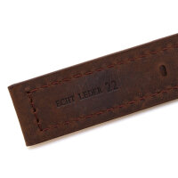 Uhrarmband 22 Leder dunkelbraun - Schließe massiv - Fliegeruhren Retro