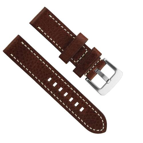 Watchband 22 Leather Middle Brown - Buckle Very Solid - Pilots Watch Retro