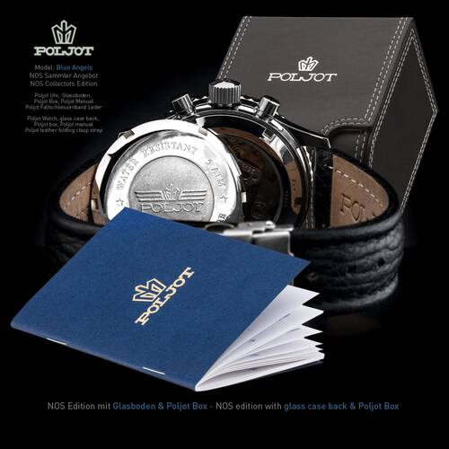 Bleu Angels Flieger Chronograph Montre DAviateur Poljot 3133 Russie Noir POLJOT Collection Edition