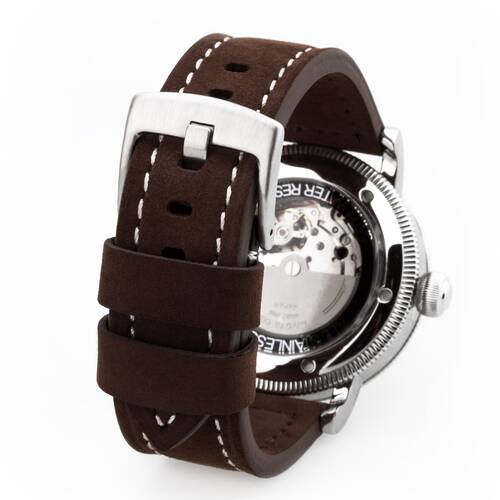 Uhrarmband 24 mm Breit-Stege Leder dunkelbraun - Schliee massiv - Fliegeruhren Retro