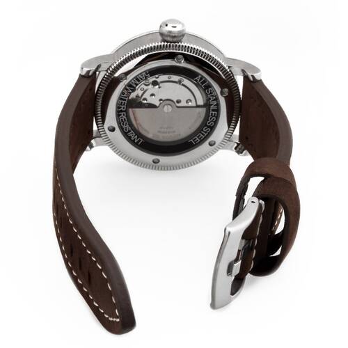 Watchband 24 Leather Dark Brown - Buckle Solid - Pilots Watch Retro