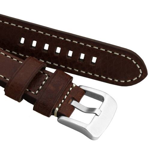Watchband 24 Leather Dark Brown - Buckle Very Solid - Pilots Watch Retro