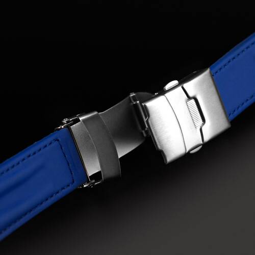 Cinturino Orologio Fibbia Pieghevole Blu & Nero Impermeabile Gommato 18mm 20mm