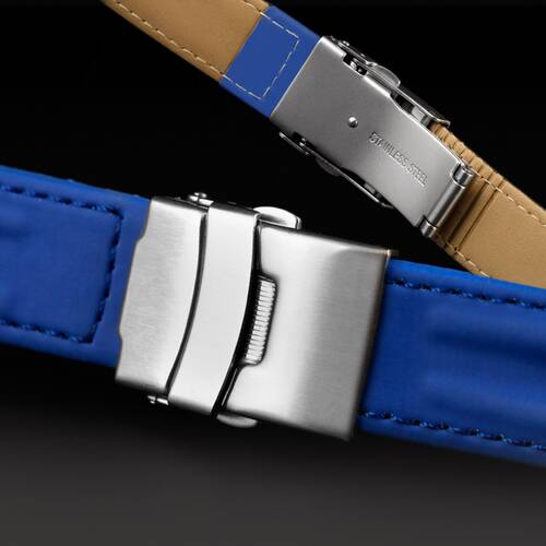 Cinturino Orologio Fibbia Pieghevole Blu & Nero Impermeabile Gommato 18mm 20mm Blu 18mm