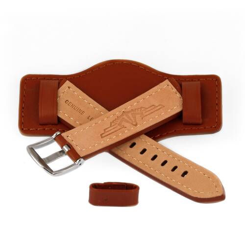 0 25/32in Band Replacement Watchband 3teilig Leather Thick Underlay Strap Brown Massiv