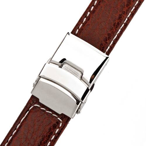 Wrist Watch Band Folding Clasp Poljot Leather Buffalo Bracelet 0 25/32in Braun white fine pitted