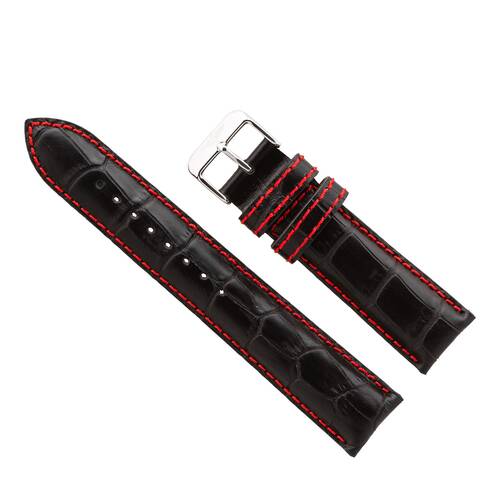 Pilot Brands Leather Band 22 Watchband - White Or Red Seam Pin Buckle Watch