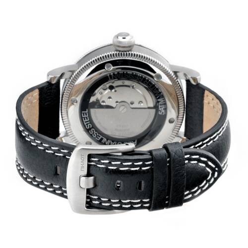 Uhrarmband Leder schwarz Fliegeruhr 20 oder 24 mm Doppelnaht weiss Schliee matt