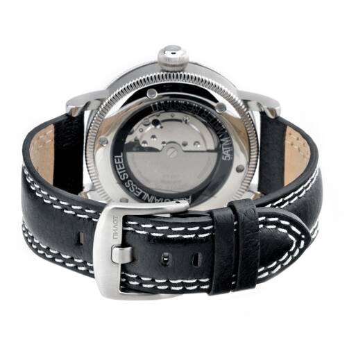 Uhrarmband Leder schwarz Fliegeruhr 22 24 mm Doppelnaht weiss Schließe matt
