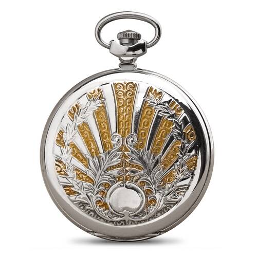 Russian mechanical pocket watch MOLNIJA 3602 blued hands embossed Sun motif