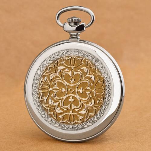 Russian mechanical pocket watch MOLNIJA 3602 blued hands embossed Sun motif