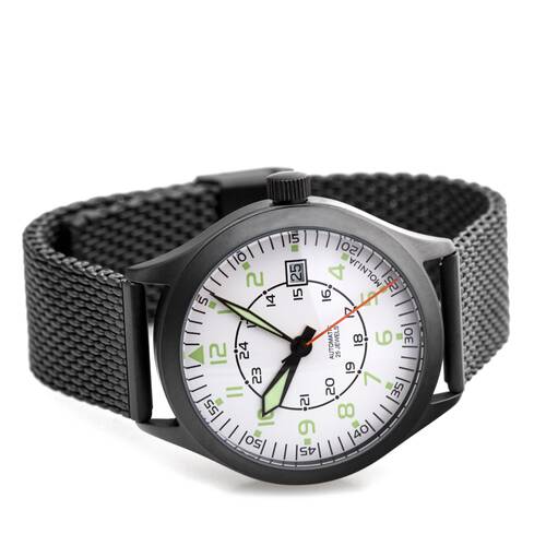 Aviation Montre Automatique Blanc Mcanique Militaire Montre Russie Tmp 2824 Botier noir - Bracelet maille