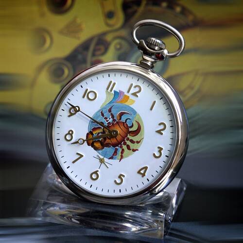 Pocket Watch Zodiac Sign Scorpio Sagittarius Scales Cancer Handpainted Russia