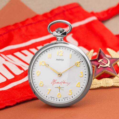 Reloj de bolsillo mechnisch LENIN Firmada Portrit UdSSR CCCP Rusia MOLNIJA 3602 Facsmil unten