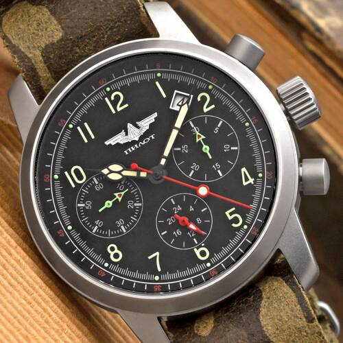 Herrenuhr PILOT Chronograph Poljot 31681 SAPHIRGLAS russische mechanische Uhr