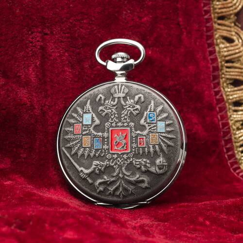 Taschenuhr George der Siegreiche Wappen des Russischen Reichs MOLNIJA Uhr Moskau