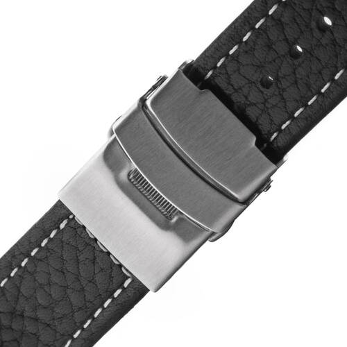 Watchband Folding Clasp Leather Black Poljot 0 7/8in Watch Strap Seitendrücker