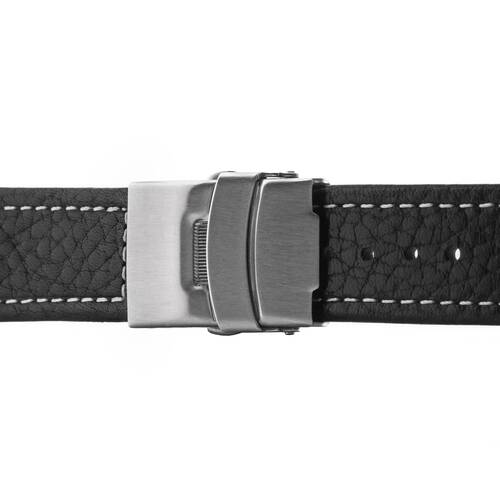 Watchband Folding Clasp Leather Black Poljot 0 7/8in Watch Strap Seitendrcker