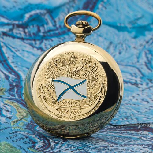 Taschenuhr RUSSISCHE MARINE goldfarbig Andreaskreuz Saltire MOLNIJA 3602