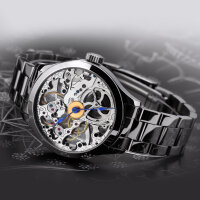 Skeleton Uhr UNISEX mechanisch Kaliber 3602 MOLNIJA handverziert silber