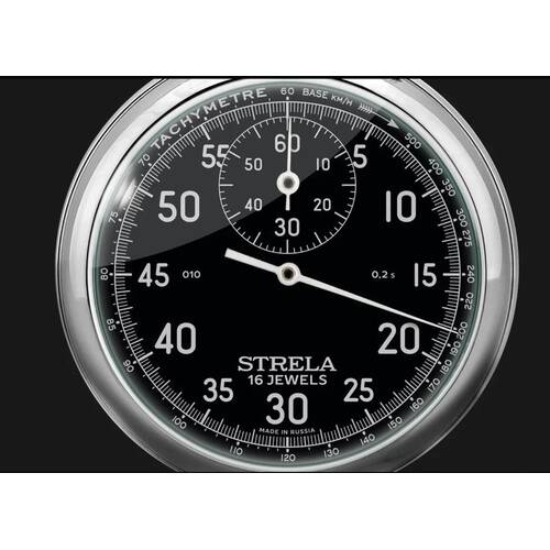 STRELA Stoppuhr ST55SW mechanisch schwarz Additionsstopper 2 Kronen Tachymeter