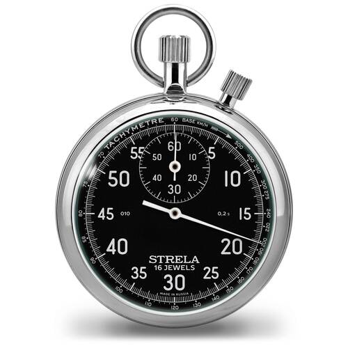 Strela Stopwatch ST55SW Mechanical Black Timekeeper 2 Crowns Tachymeter