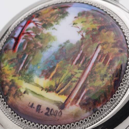 Bolsillo Molnija 3602 Pintado a Mano Ejemplar nico Bosque Ruso Mecnico Reloj