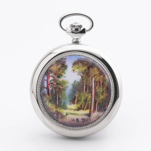 Pocket Watch Molnija 3602 Handpainted Unique Forest Russian Analog Watch