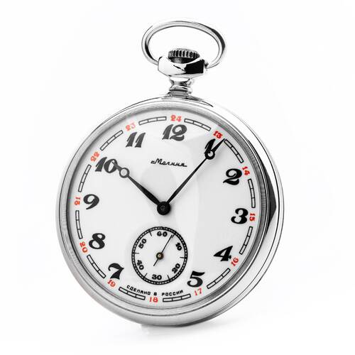 Orologio da Tasca Caccia Motivo Handaufzuguhr Molnija 3602 Russia NOS Nuovo Old Bianco 24 Ore Pezzo Unico