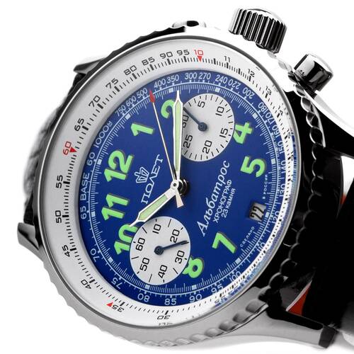 Poljot Albatros 3133 Chronographe Russe Mcanique Montre Flieger Chronograph Bleu