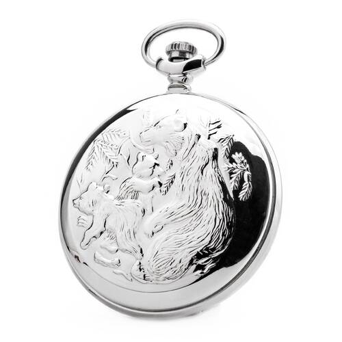 Pocket Watch Bears Motif Molnija 3602 Russian Mechanical