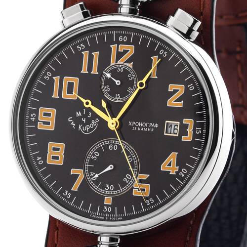 KIROVA Chronograph mechanisch Uhr Poljot 3133 Herrenuhr Handaufzug schwarz