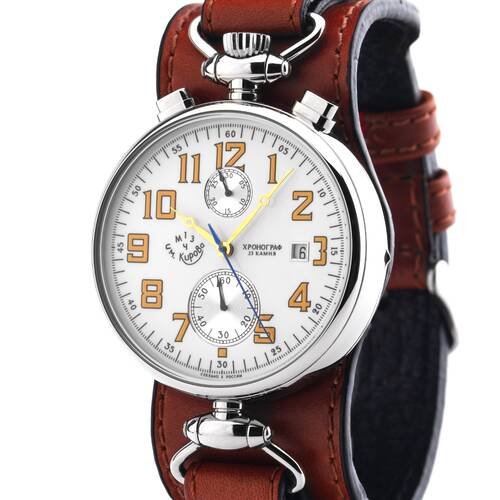 Kirova Chronograph Mechanical Watch Poljot 3133 Mens Watch Hand Wound White