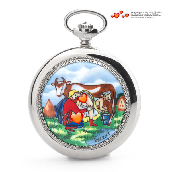 Handbemalt (!) Taschenuhr 3602 russische mechanische Uhr Liebespaar Bauer MOLNIJA JL