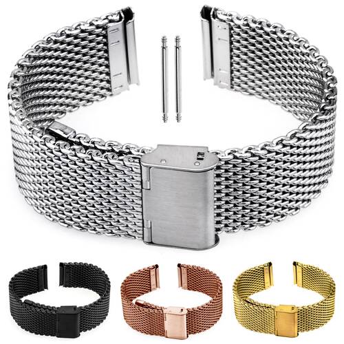 Milanaise Bracelet Watch Stainless Steel Silver Black Gold Rose Mesh Loop 20mm Glossy gold polished
