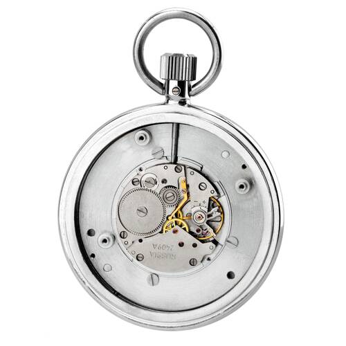 Agat Pocket Watch with Chain - Vostok 2409A Analog Russian Watch Hand Wound