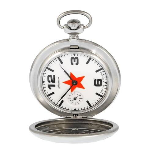 Pocket Watch Zhukov Polished WW2 Molnija 3602 Russian Analog Watch White Star