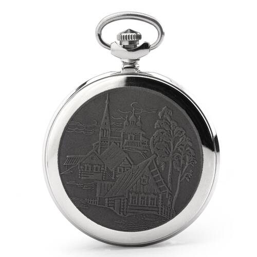 MOLNIJA 3602 Taschenuhr DORF Feld Motiv russisch mechnaisch Uhr bemalte Zifferblatt